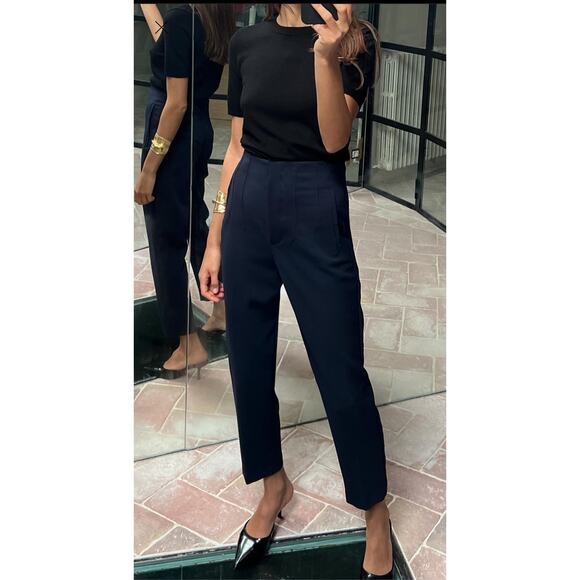 Zara Women's Navy Blue High Waist Trousers Pants Size L - Picture 1 of 11